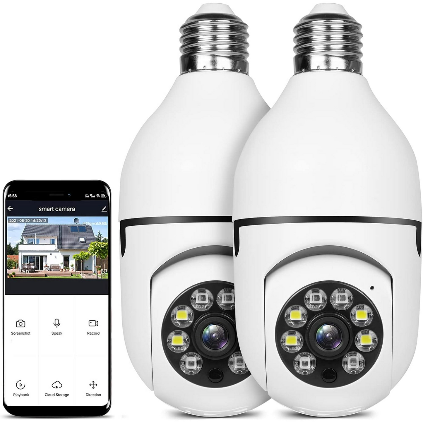 2-Pack E27 Light Bulb Wireless Camera, 1080p for OutdoorIndoor Use