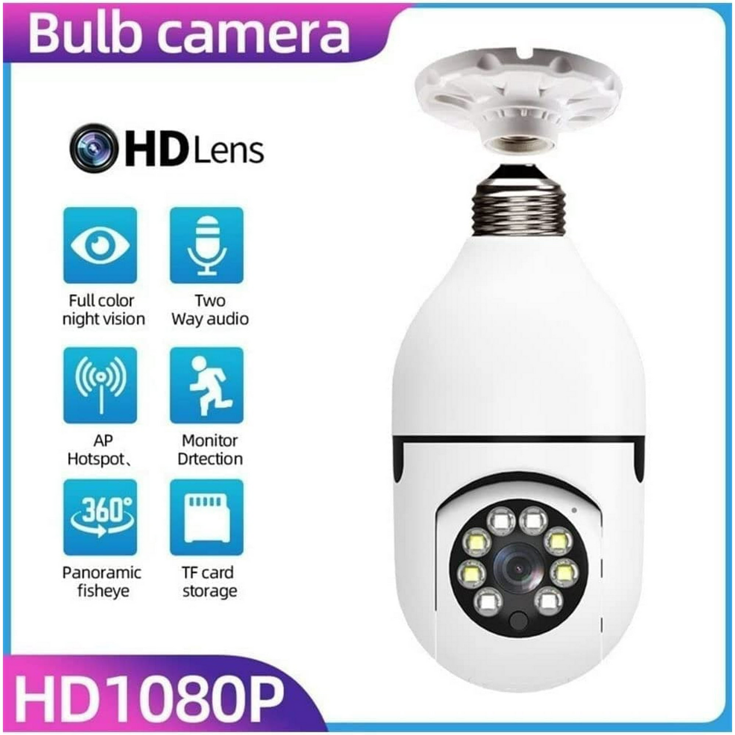 2-Pack E27 Light Bulb Wireless Camera, 1080p for OutdoorIndoor Use