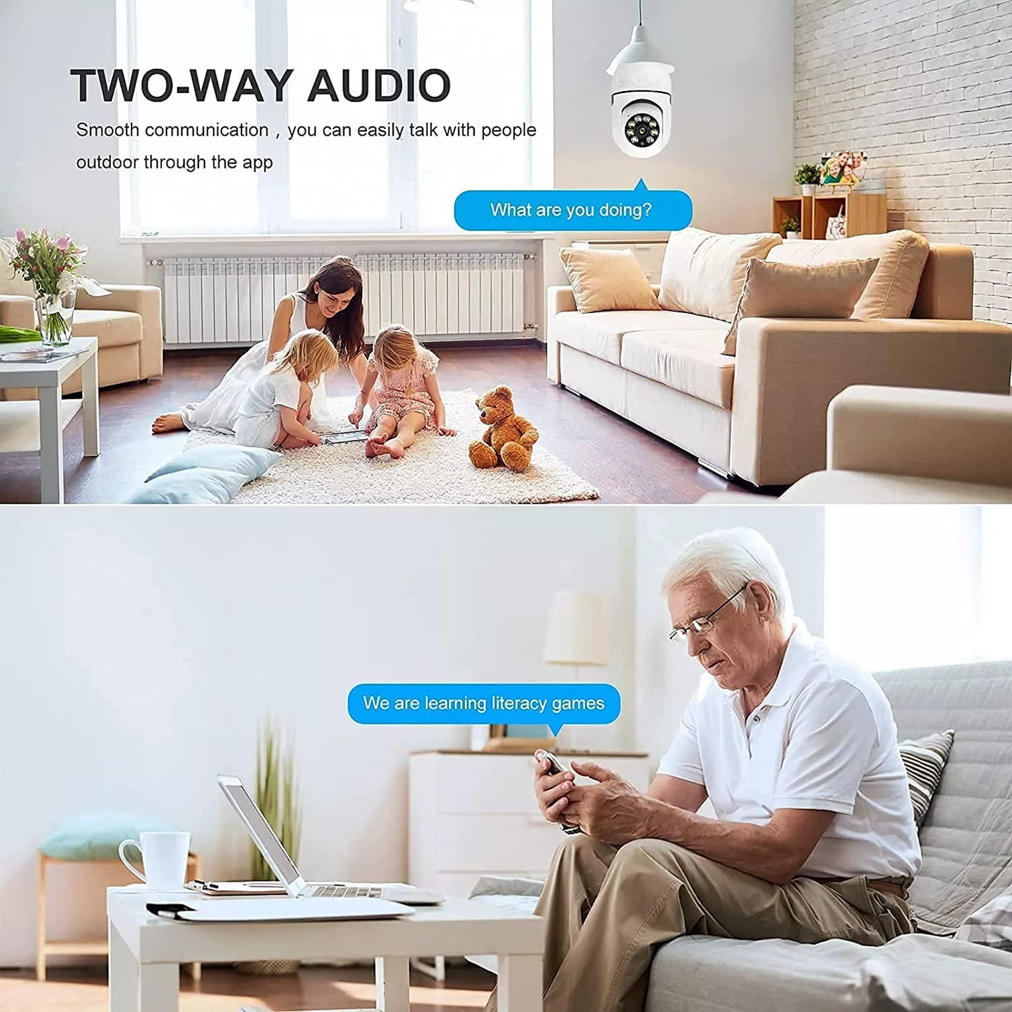 2-Pack E27 Light Bulb Wireless Camera, 1080p for OutdoorIndoor Use