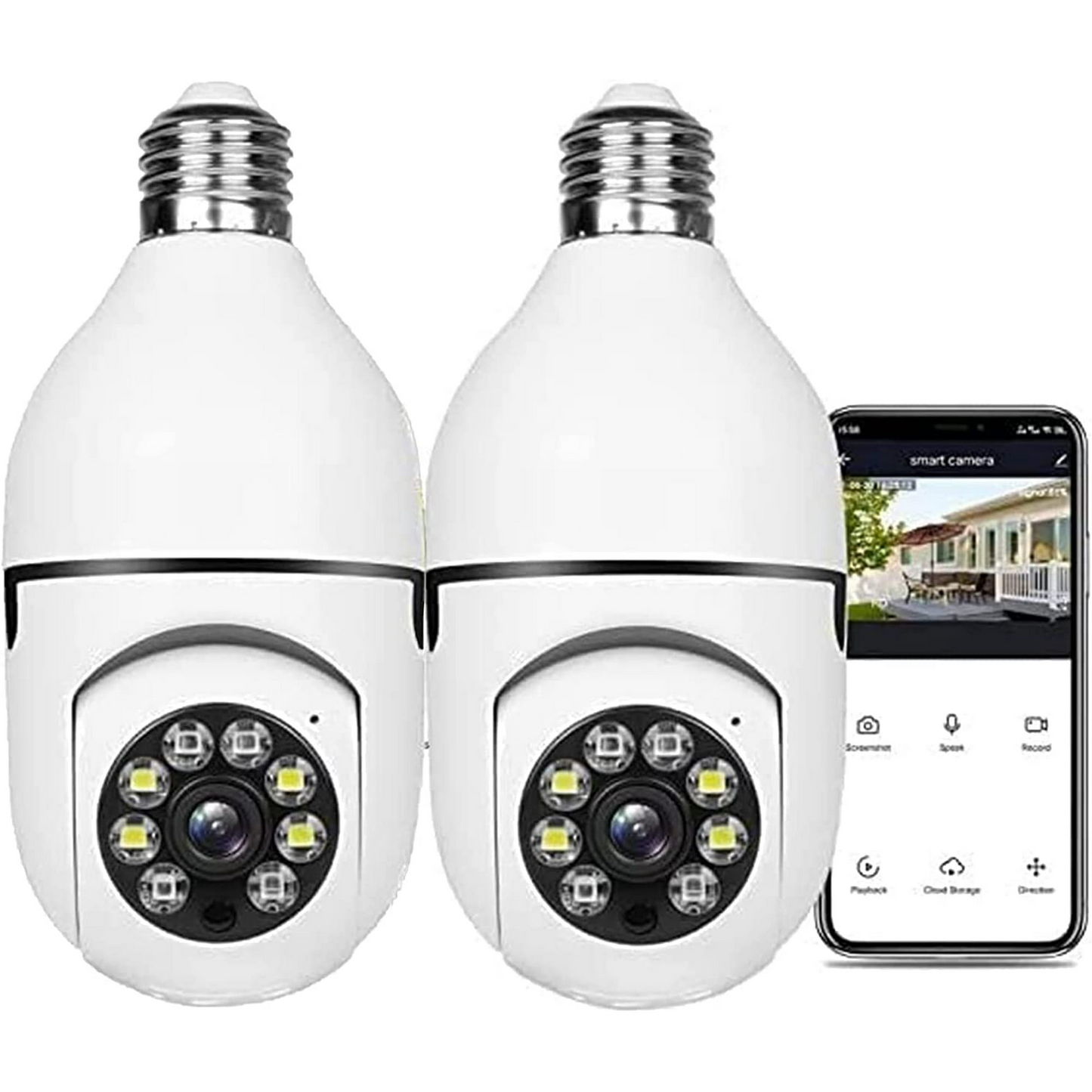 2-Pack E27 Light Bulb Wireless Camera, 1080p for OutdoorIndoor Use