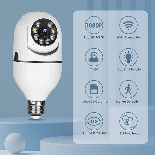 YI IOT 5G 1080P E27 WiFi Light Bulb Camera - 360° PTZ, Night Vision CCTV Security